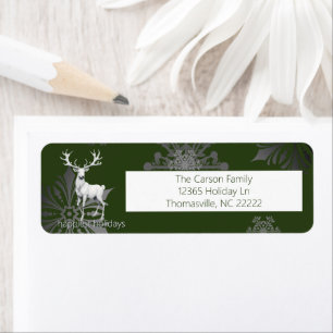 Ivory Reindeer Christmas Green Return Address Label