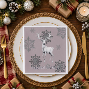 Ivory Reindeer Christmas Party Pink Napkin