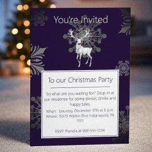 Ivory Reindeer Christmas Party   Purple Invitation