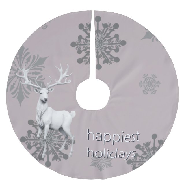 Ivory Reindeer Christmas | Pink Brushed Polyester Tree Skirt (Front)