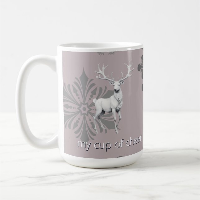 Ivory Reindeer Christmas | Pink Coffee Mug (Left)