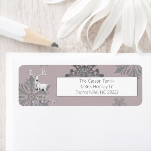 Ivory Reindeer Christmas Pink Return Address Label