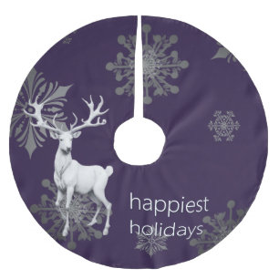 Ivory Reindeer Christmas   Purple Brushed Polyester Tree Skirt