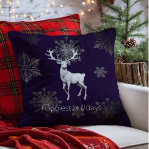 Ivory Reindeer Christmas Purple Cushion