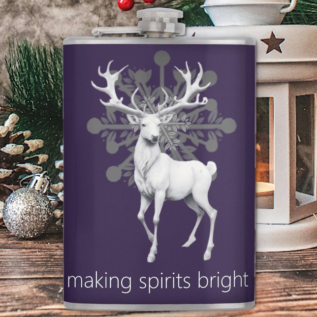 Ivory Reindeer Christmas | Purple Hip Flask (Purple Ivory Reindeer Christmas Flask)