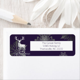 Ivory Reindeer Christmas Purple Return Address Label