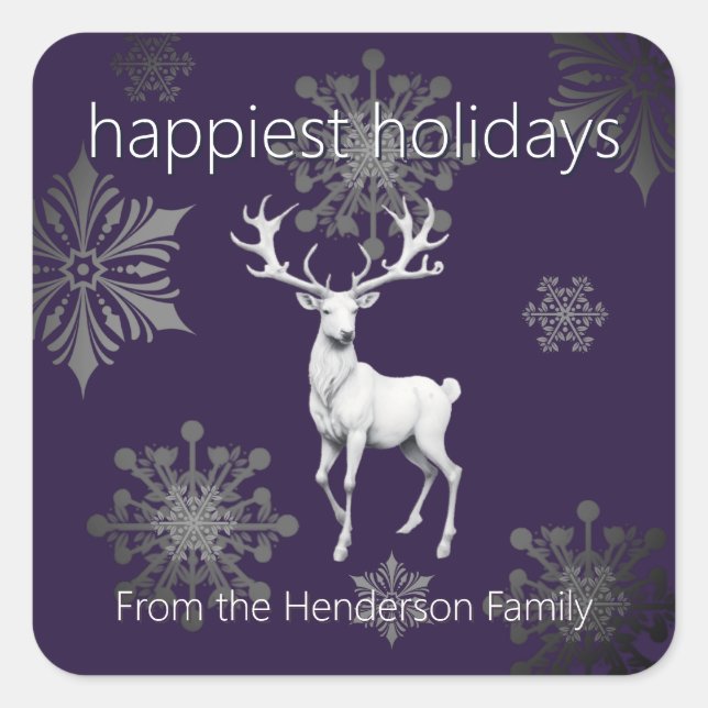 Ivory Reindeer Christmas | Purple Square Sticker (Front)