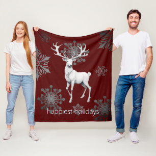 Ivory Reindeer Christmas Red Fleece Blanket