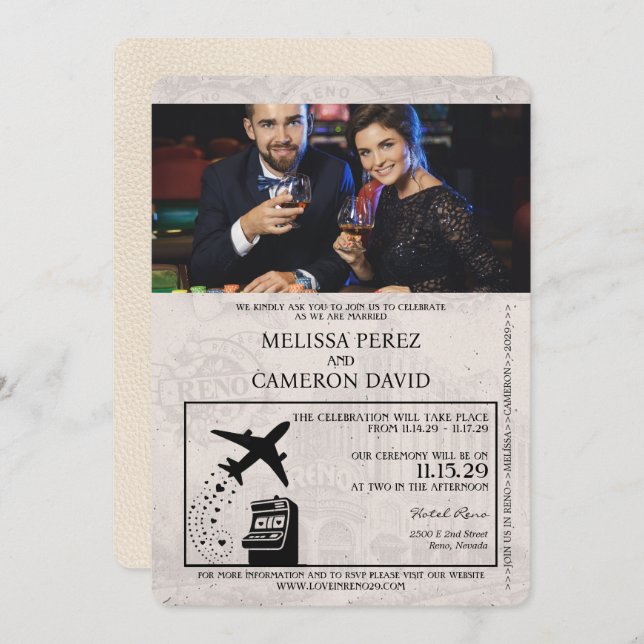 Ivory Reno Passport Wedding Invitation (Front/Back)