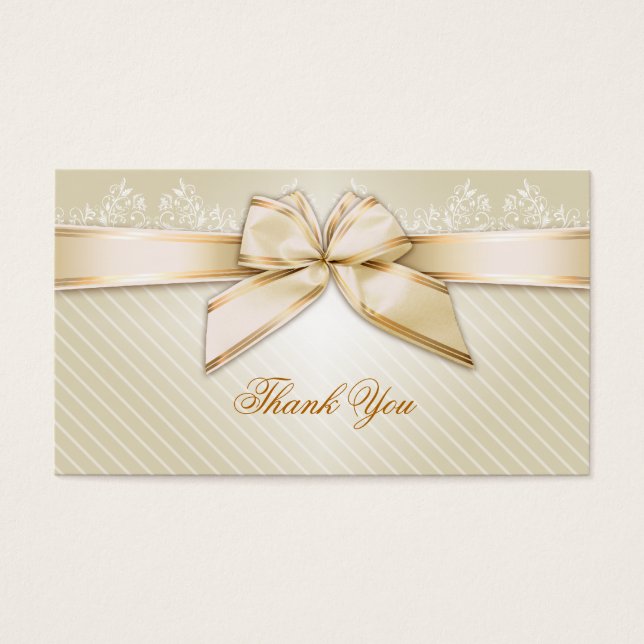 Ivory Ribbon Gold Stripes Thank You (Front)