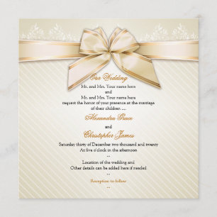 Ivory Ribbon Gold Stripes Wedding Invitation S2