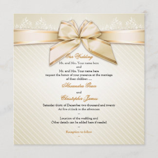 Ivory Ribbon Gold Stripes Wedding Invitation S2