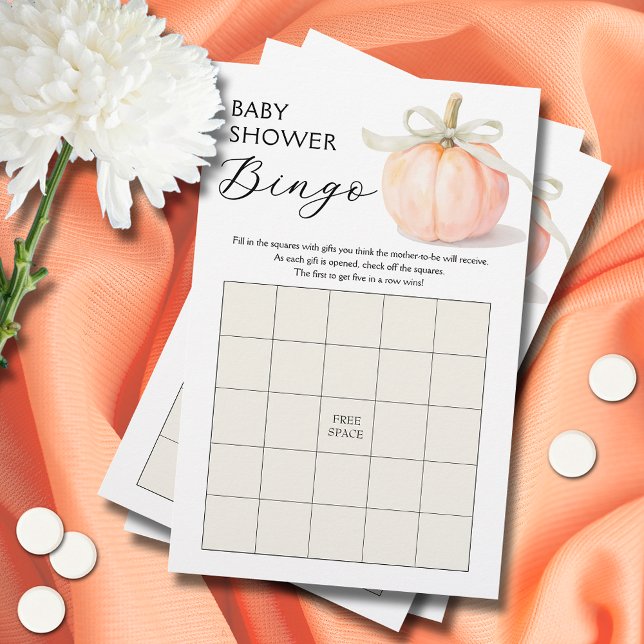 Ivory Ribbon Pumpkin Baby Shower Bingo Game (Ivory ribbon and bow pumpkin baby shower bingo game cards)