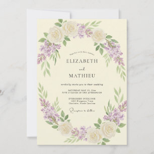 Ivory Rose Blossom Wreath Wedding Invitation