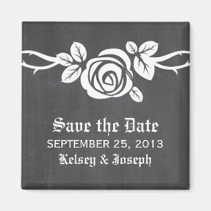 Ivory Rose Chalkboard Save the Date Magnet