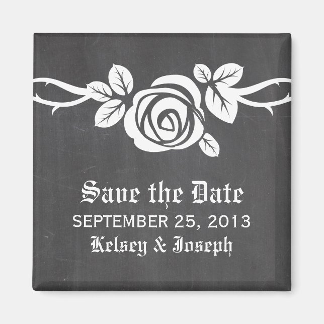 Ivory Rose Chalkboard Save the Date Magnet (Front)