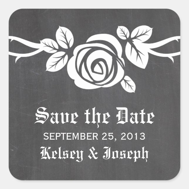 Ivory Rose Chalkboard Save the Date Stickers (Front)