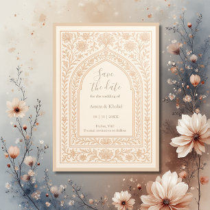 Ivory Rose Gold Arabic arch wedding save the date Invitation