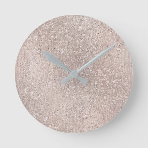 Ivory Rose Gold Metallic Glass Grey Minimal Round Clock
