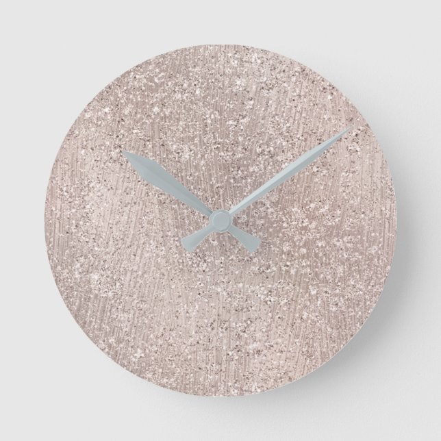 Ivory Rose Gold Metallic Glass Grey Minimal Round Clock (Front)