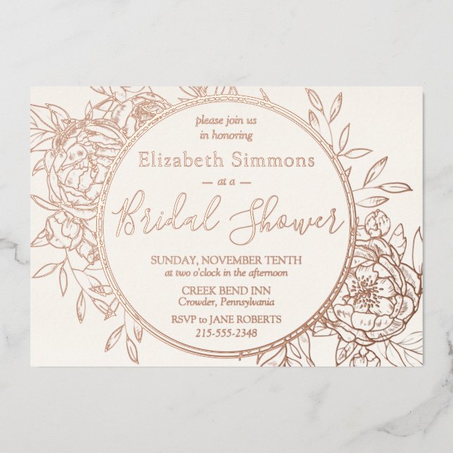Ivory & Rose Gold Modern Peony Toile Bridal Shower (Front)