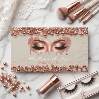 Ivory & Rose Gold Pearl Drip Eyes Makeup Artist Business Card