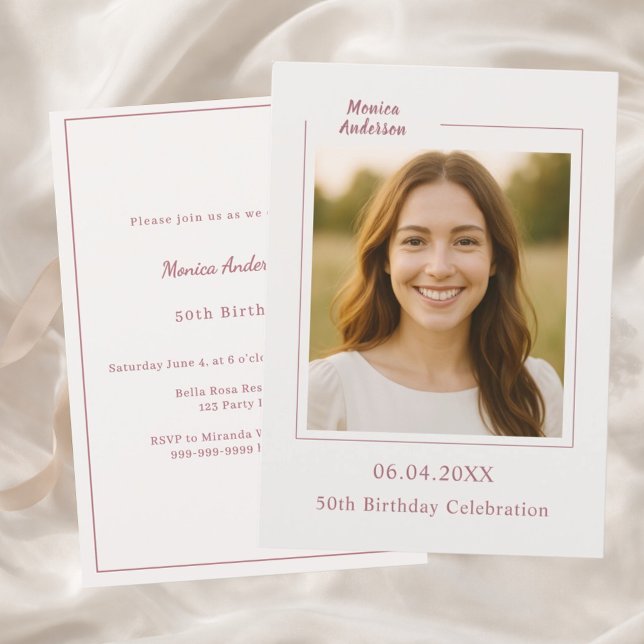 Ivory rose gold photo birthday invitation (Creator Uploaded)