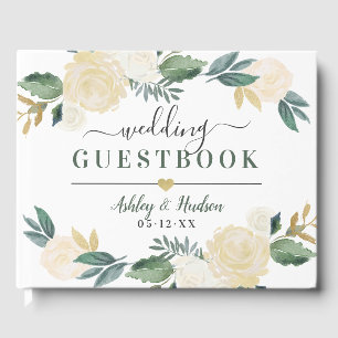 Ivory Rose Greenery Wedding Monogram Guest Book