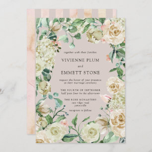 Ivory Rose Hydrangea Floral Wedding Invitation