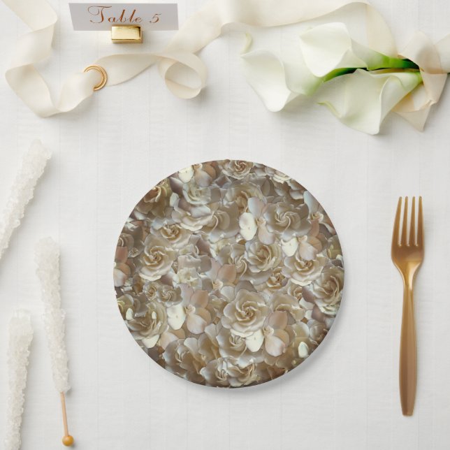 Ivory Rose Pattern – Elegant Floral Art Paper Plate (Wedding)