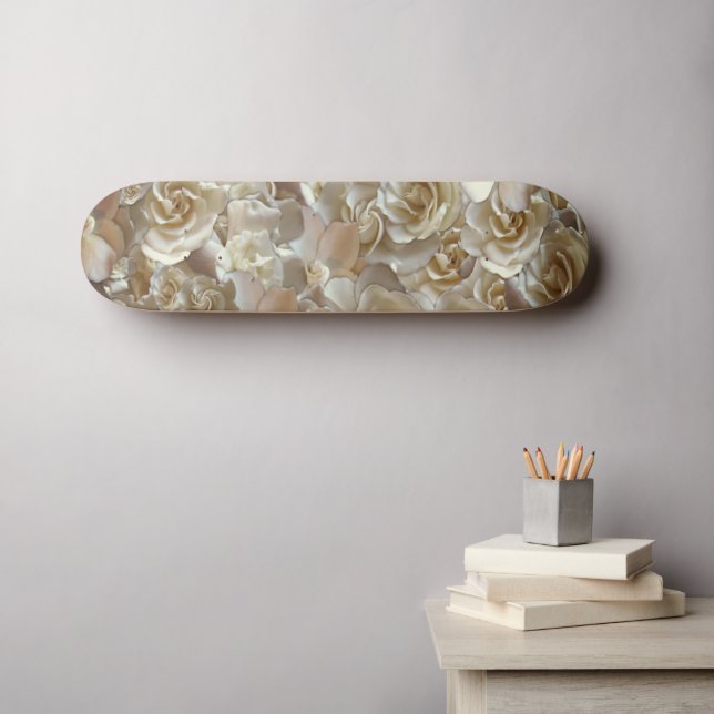 Ivory Rose Pattern – Elegant Floral Art Skateboard (Wall Art (Horz))