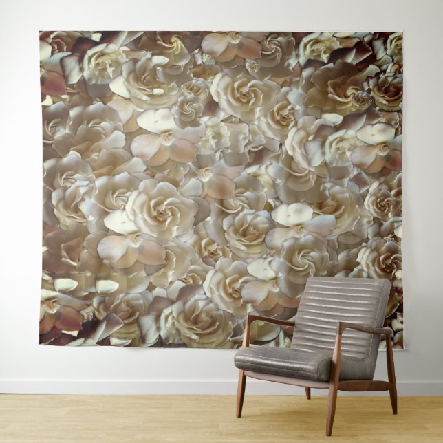 Ivory Rose Pattern – Elegant Floral Art Tapestry (In Situ (Horizontal))