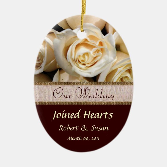 Ivory Rose Wedding Favour Keepsake Ceramic Tree Decoration (Front)