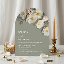 Ivory Roses 3D Flowers Sage Green Arch Wedding