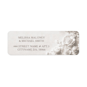 Ivory Roses 3D Flowers    Wedding Return Address Label
