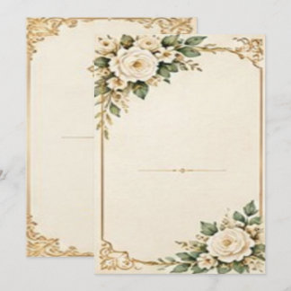 Ivory Roses and Ornate Gold Frame Wedding Invitation