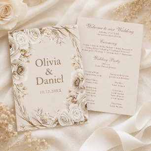 Ivory Roses Beige Wedding Ceremony Program