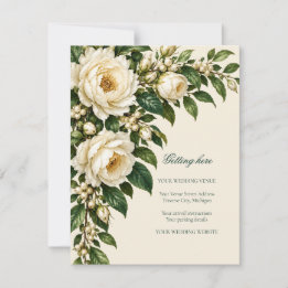 Ivory Roses & Emerald Getting Here RSVP Card