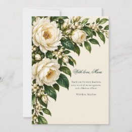 Ivory Roses & Emerald Mother of the Groom Thanks Invitation