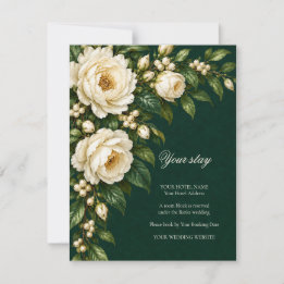 Ivory Roses & Emerald Wedding Guest Lodging RSVP Card