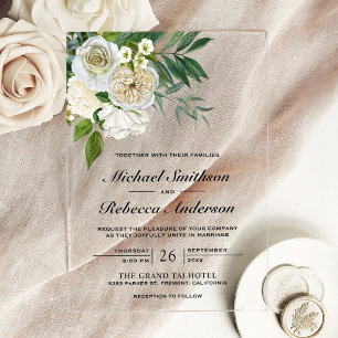 Ivory Roses Floral Botanical Wedding Acrylic Invitations