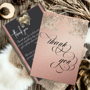 Ivory Roses Thank You Card - Rose Gold