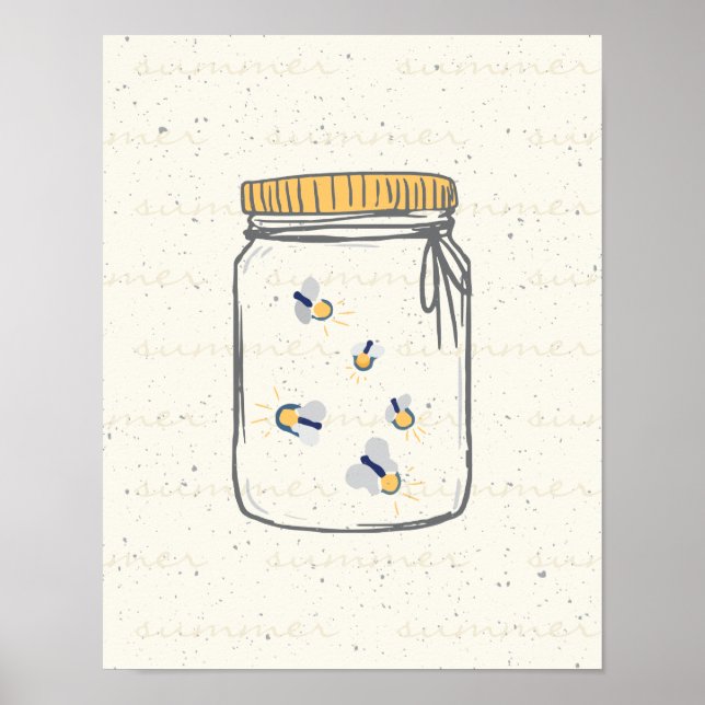 Ivory Rough Sketch Fireflies in Mason Jar Poster (Front)