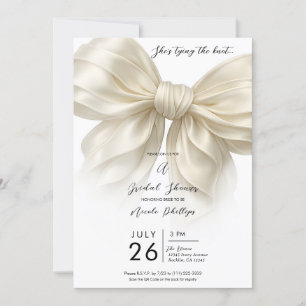 Ivory Ruffle Bow Tying The Knot Bridal Shower  Invitation