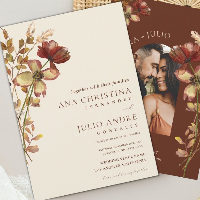 Ivory Rust Wildflower Fall Autumn Website Wedding  Invitation (Creator Uploaded)