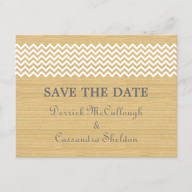 Ivory Rustic Chevron Save the Date Postcard (Front)