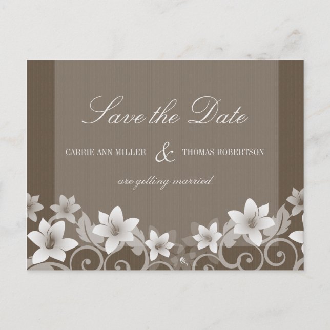Ivory Rustic Floral Save the Date Postcard (Front)