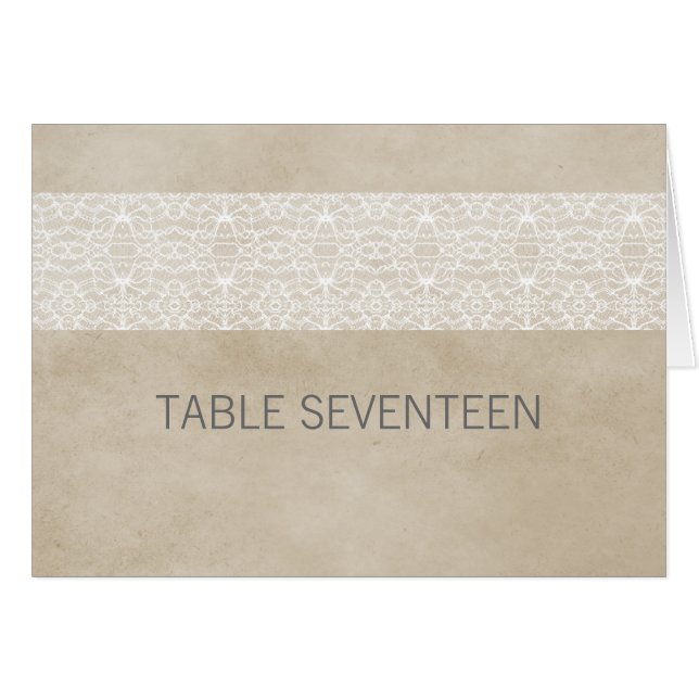 Ivory Rustic Lace Table Number Card (Front Horizontal)