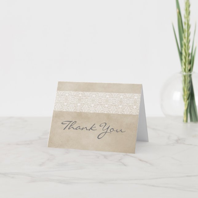 Ivory Rustic Lace Thank You Card (Front)