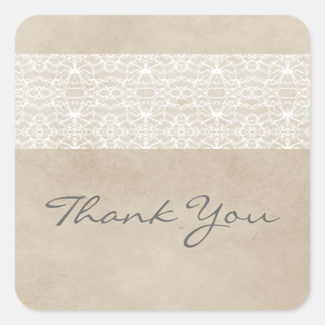 Ivory Rustic Lace Thank You Stickers (Front)
